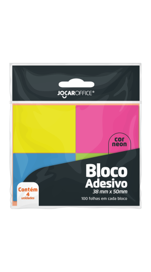 BLOCO ADESIVO COLORIDO NEON C/4 38X50MM JOCAR