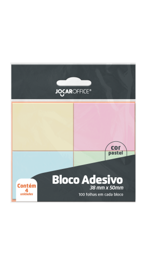 BLOCO ADESIVO COLORIDO PASTEL C/4 38X50MM JOCAR